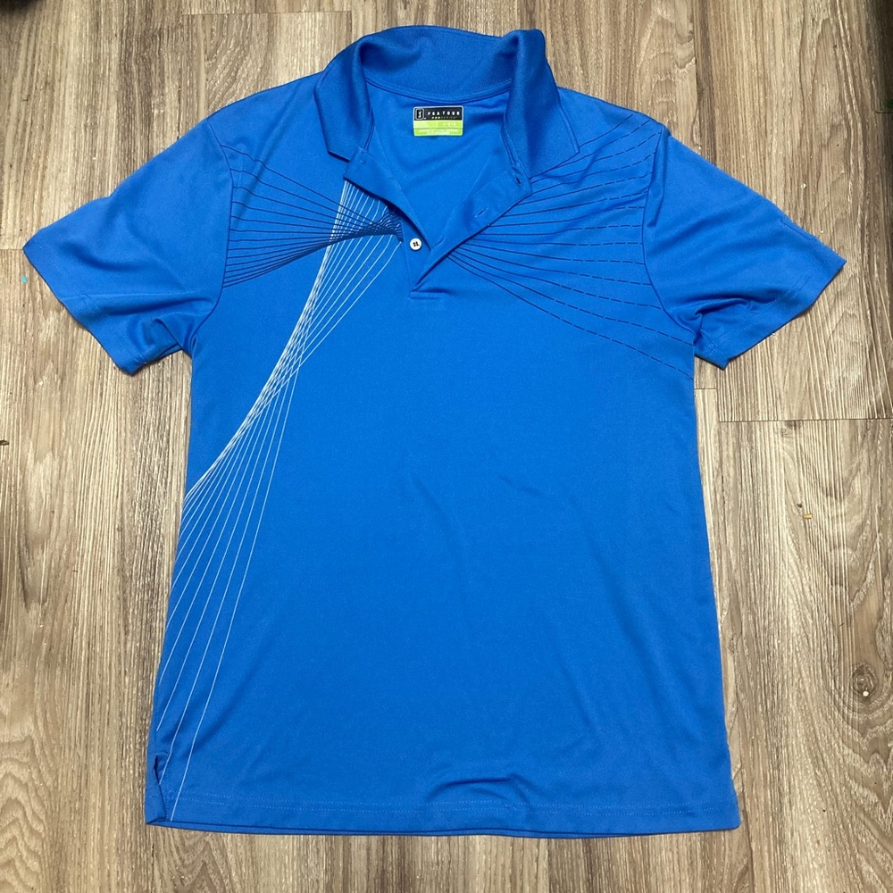 PGA Tour Pro Series Polo Shirt Mens Large Blue Golf Performance Geometric Preppy
